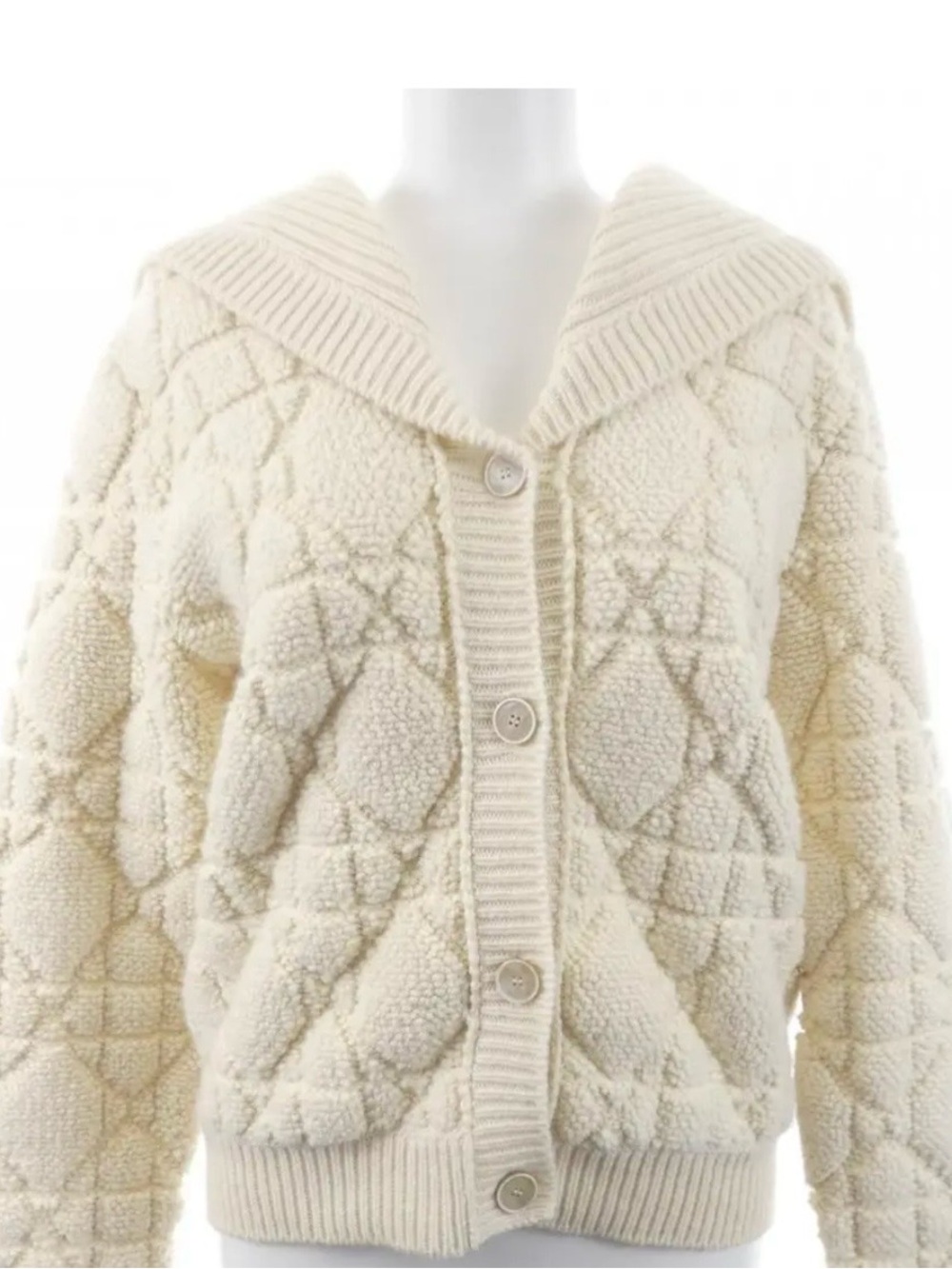 Dior Cream Textured Diamond Knit Cardigan
